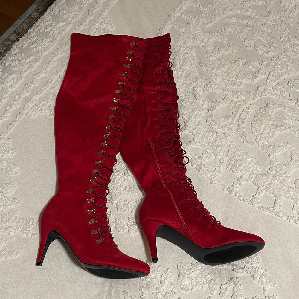 Journee Wide Calf Red Thigh High Pointy Toe Boots Size 7.5 WC